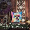 Bichon Frise Hippie Dawg Throw Pillow Machine Washable, Indoor Outdoor Decorative Pillow for Couch, Bed or Patio, 14Hx14W