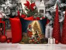 Finnish Spitz and Santa Claus Throw Pillow Machine Washable, Indoor Outdoor Decorative Pillow for Couch, Bed or Patio, 14Hx14W