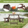 6 Person Wooden Picnic Benches, Outdoor Round Table with Umbrella Hold Design for Patio, Backyard, Garden, Adults and Kids