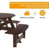 6 Person Wooden Picnic Benches, Outdoor Round Table with Umbrella Hold Design for Patio, Backyard, Garden, Adults and Kids