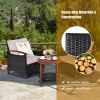 3 Pieces Patio Rattan Furniture Set with Washable Cushion and Acacia Wood Tabletop