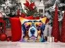 Bernese Mountain Dog Hippie Dawg Throw Pillow Machine Washable, Indoor Outdoor Decorative Pillow for Couch, Bed or Patio, 14Hx14W