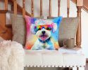 Bichon Frise Hippie Dawg Throw Pillow Machine Washable, Indoor Outdoor Decorative Pillow for Couch, Bed or Patio, 14Hx14W