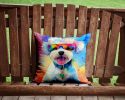 Bichon Frise Hippie Dawg Throw Pillow Machine Washable, Indoor Outdoor Decorative Pillow for Couch, Bed or Patio, 14Hx14W