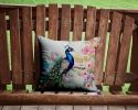 Peacock Throw Pillow Machine Washable, Indoor Outdoor Decorative Pillow for Couch, Bed or Patio, 14Hx14W